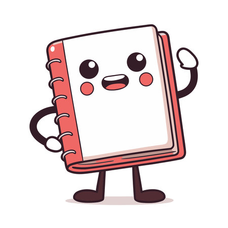 Cute Notebook Cartoon Character with Happy Face Vector Illustration.のイラスト素材