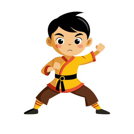 Kung fu boy cartoon character vector Illustration isolated on a white background.のイラスト素材