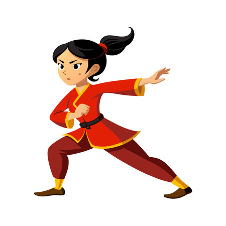 Kung fu girl in red kimono cartoon vector Illustrationのイラスト素材