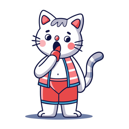 Cute cartoon cat in swimming suit and shorts. Vector illustration.のイラスト素材
