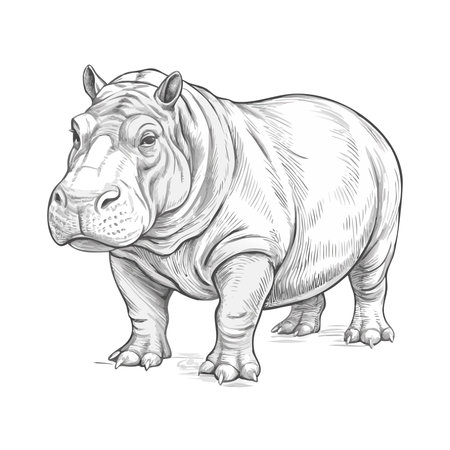 Hippo with open mouth. Vector illustration on white background.のイラスト素材