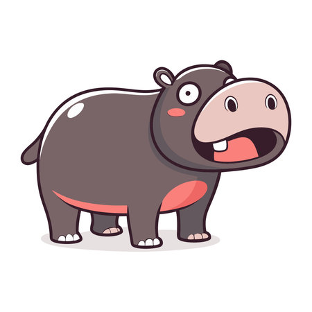Cute hippo cartoon isolated on white background. Vector illustration.のイラスト素材