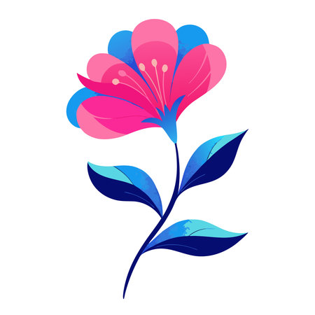 Vector illustration of a blue and pink flower isolated on white background.のイラスト素材