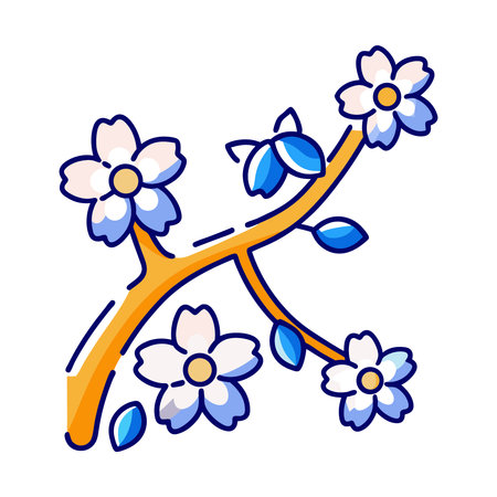 vector illustration of flowers on a branch isolated on a white background.のイラスト素材