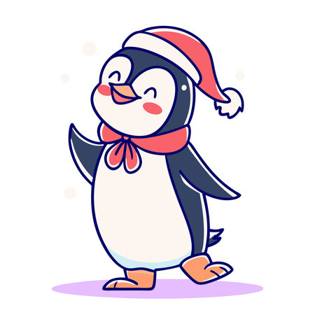 Penguin in Santa Claus hat. Cute cartoon character.のイラスト素材