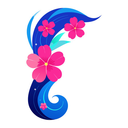 plum blossom branch with flowers and leaves. Hand drawn vector illustration.のイラスト素材