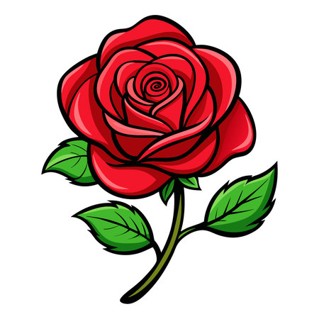 Red rose with green leaves isolated on white background. Vector illustration.のイラスト素材