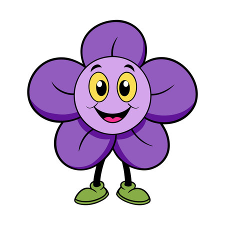 Purple Flower Cartoon Mascot Character Isolated on White Backgroundのイラスト素材