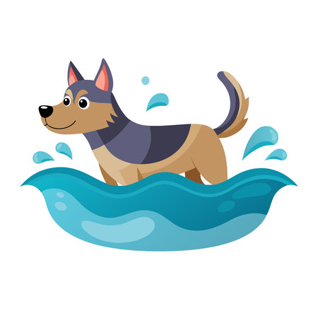 Cute cartoon dog swimming in water. Vector illustration isolated on white background.のイラスト素材
