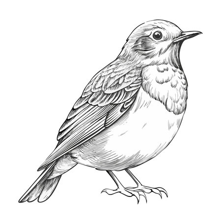 Turdus philomelos, thrush bird. Hand drawn vector illustration.のイラスト素材
