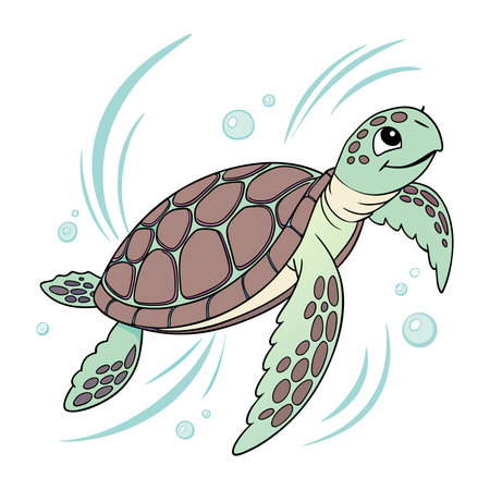 Vector illustration of a cute cartoon sea turtle isolated on white background.のイラスト素材