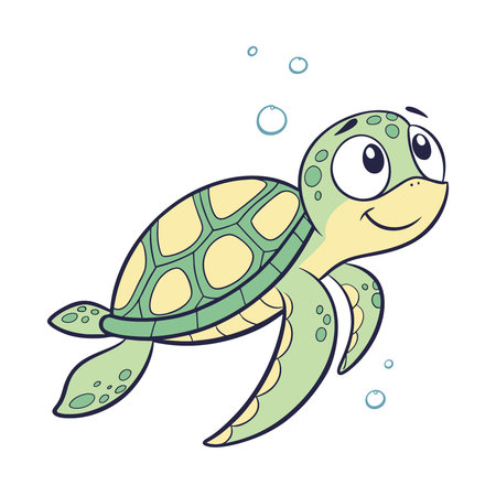 Vector illustration of a cute cartoon sea turtle isolated on white background.のイラスト素材