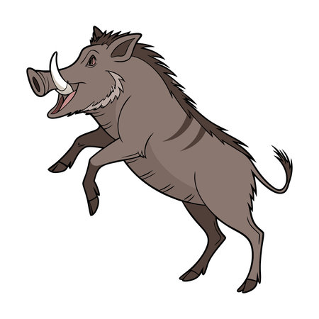 Wild boar running vector illustration isolated on white background. Cartoon wild boar.のイラスト素材