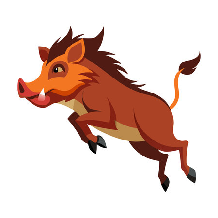 Wild boar running vector illustration isolated on white background. Cartoon wild boar.のイラスト素材