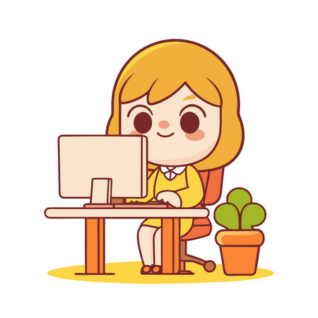 woman working at desk with computer and lamp icon image vector illustration designのイラスト素材