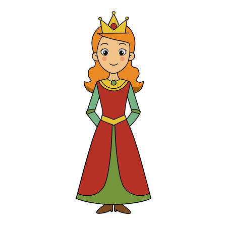 Princess in a red dress and a golden crown. Vector illustrationのイラスト素材