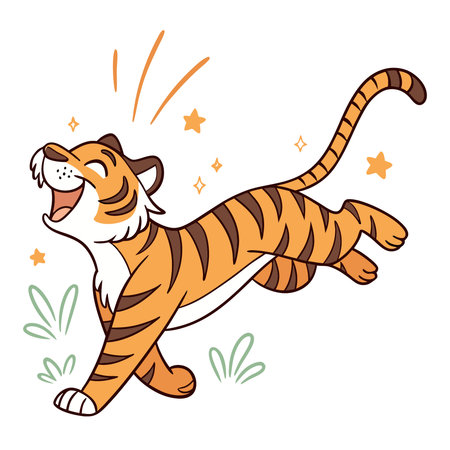 Vector illustration of a tiger running isolated on white background. Cartoon style.のイラスト素材