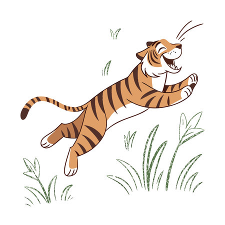 Vector illustration of a tiger running isolated on white background. Cartoon style.のイラスト素材