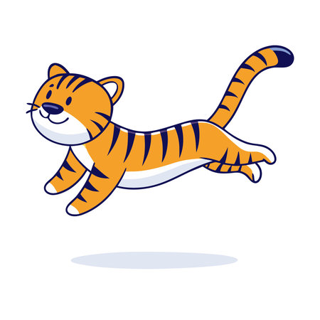 Vector illustration of a tiger running isolated on white background. Cartoon style.のイラスト素材