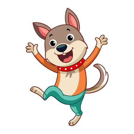 Cute cartoon dog jumping. Vector illustration in a flat style.のイラスト素材