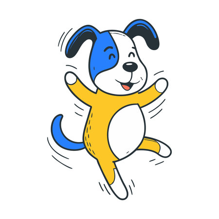 Cute cartoon dog jumping. Vector illustration in a flat style.のイラスト素材