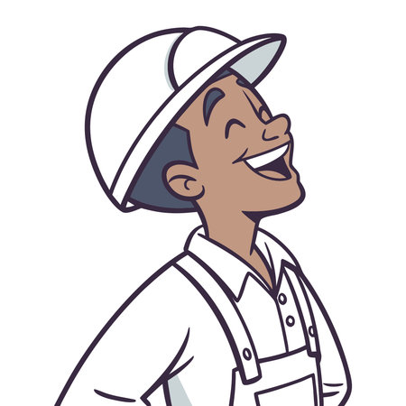 Worker in uniform and hard hat. Vector illustration in cartoon styleのイラスト素材
