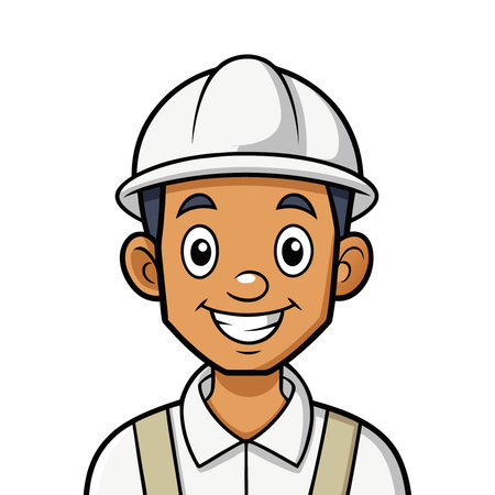 Worker in uniform and hard hat. Vector illustration in cartoon styleのイラスト素材