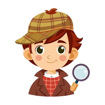 Cute boy with a magnifying glass. Vector illustration on white background.のイラスト素材