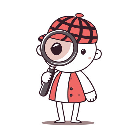 Cute boy with a magnifying glass. Vector illustration on white background.のイラスト素材