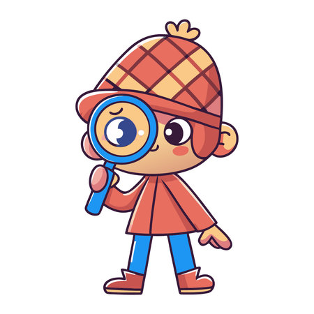 Cute boy with a magnifying glass. Vector illustration on white background.のイラスト素材