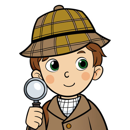 Cute detective boy with a magnifying glass. Vector illustration.のイラスト素材