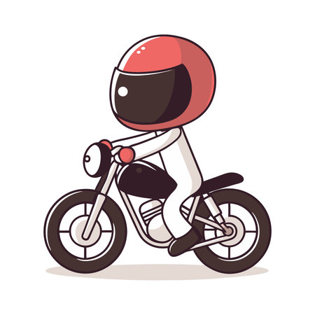 Vector cartoon illustration of a motorcyclist in helmet riding a motorcycle.のイラスト素材