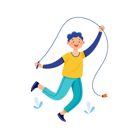 cute boy jumping rope with helmet and clothes vector illustration eps 10のイラスト素材