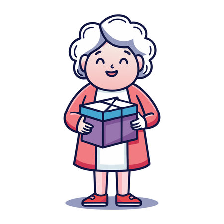Grandmother reading book. Vector illustration in a flat cartoon style.のイラスト素材