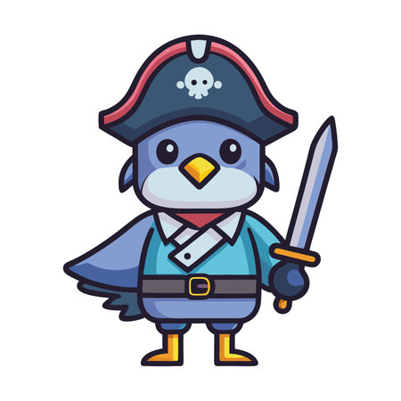 penguin pirate with sword and shield character vector illustration design.のイラスト素材