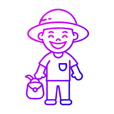 Cute little boy wearing hat and backpack, vector cartoon illustration.のイラスト素材