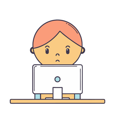 boy sitting at desk with computer vector illustration graphic design vector illustration graphic designのイラスト素材