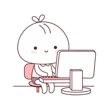 boy sitting at desk with computer vector illustration graphic design vector illustration graphic designのイラスト素材