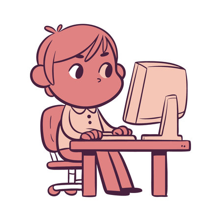 boy sitting at desk with computer vector illustration graphic design vector illustration graphic designのイラスト素材