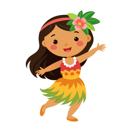Cute little girl in hawaiian dress. Vector illustration.のイラスト素材