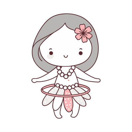 Cute little girl in hawaiian dress. Vector illustration.のイラスト素材