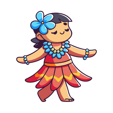 Cute little girl in hawaiian dress. Vector illustration.のイラスト素材