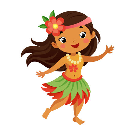 Cute little girl in hawaiian dress. Vector illustration.のイラスト素材