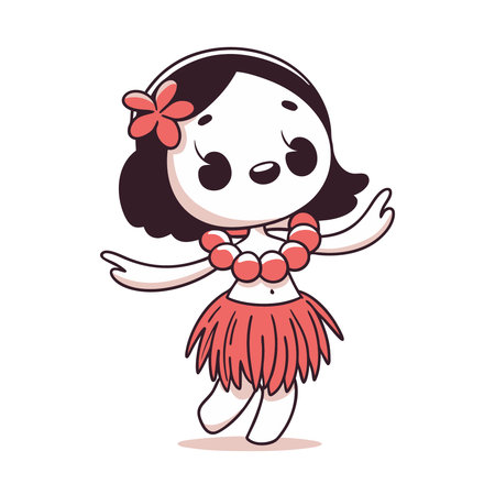 Cute little girl in hawaiian dress. Vector illustration.のイラスト素材