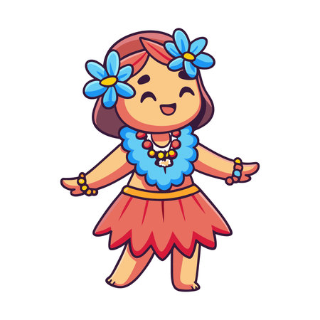 Cute little girl in hawaiian dress. Vector illustration.のイラスト素材