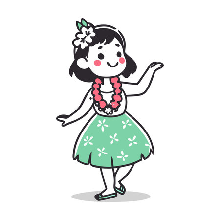 Cute little girl in hawaiian dress. Vector illustration.のイラスト素材