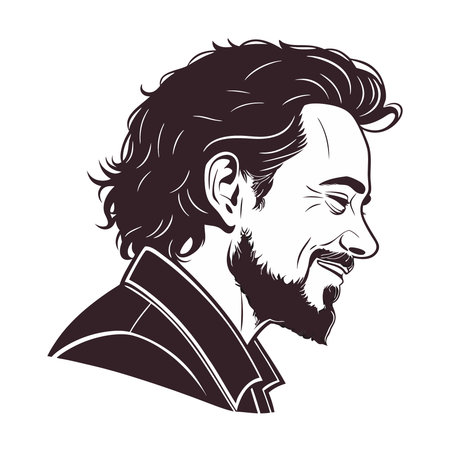 Portrait of a man with a beard and mustache. Vector illustration.のイラスト素材