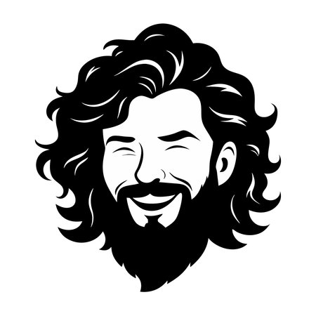 Hipster man face with beard and mustache. Vector illustration.のイラスト素材