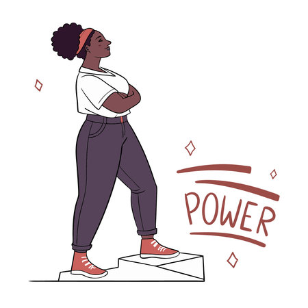Young african american woman standing on podium. Positivity concept. Vector illustrationのイラスト素材