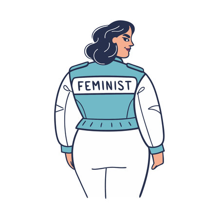 Feminism concept. Feminism movement. Vector illustration of a woman wearing a feminist outfit.のイラスト素材
